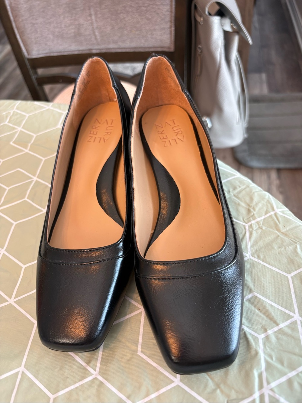 Naturalizer Black Square-Toe Leather Flats